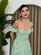 ŞİFON KUMAŞ DİJİTAL DESEN BASKILI ELBİSE resmi