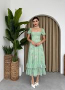 ŞİFON KUMAŞ DİJİTAL DESEN BASKILI ELBİSE resmi