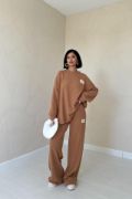 Camel Klasik Fitilli Kazak Ve Pantolon Takım resmi
