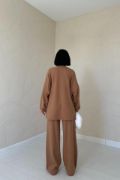 Camel Klasik Fitilli Kazak Ve Pantolon Takım resmi