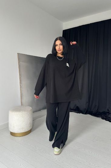 Siyah Klasik Fitilli Kazak Ve Pantolon Takım resmi