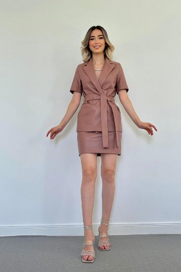 Pudra Deri Ceket Ve Etek Takım resmi
