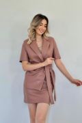 Pudra Deri Ceket Ve Etek Takım resmi