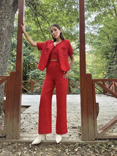 Kırmızı Askılı Büstiyer Ceket Ve Pantolon Takım resmi
