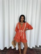 KETEN BEL BÜZGÜLÜ BLUZ-PANTOLON TAKIM - Orange resmi