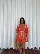 KETEN BEL BÜZGÜLÜ BLUZ-PANTOLON TAKIM - Orange resmi