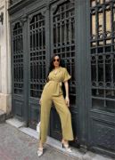 KETEN TULUM BEL BAĞLAMA DETAYLI - Yeşil resmi