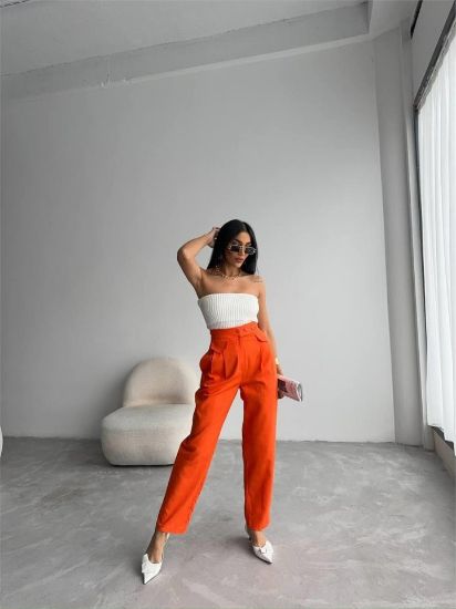 PANTOLON KAPALI CEP 3 DÜĞME DETAYLI - Orange resmi