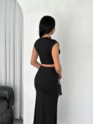 Osy Modal Yumuşak Dokulu Kumaş  Büzgülü Crop Etek Takım - Siyah resmi