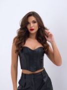 6672 DERİ CROP-SİYAH resmi