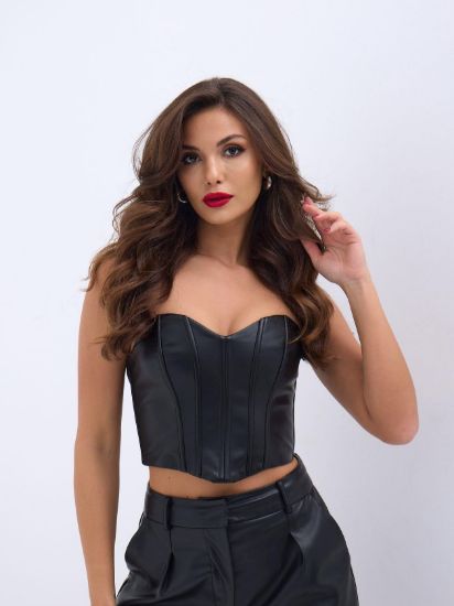 6672 DERİ CROP-SİYAH resmi