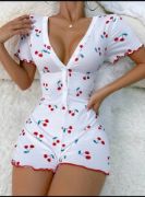 Kadın Göğüs Dekolteli Pinterest Kiraz Desen Full Likralı şort Tulum resmi