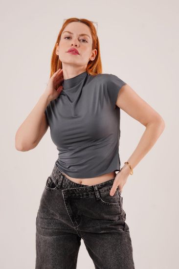 Boğazlı Parlak Kumaş Antrasit Crop resmi