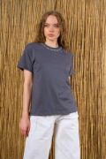 Yakası Taşlı Tshirt - Füme resmi