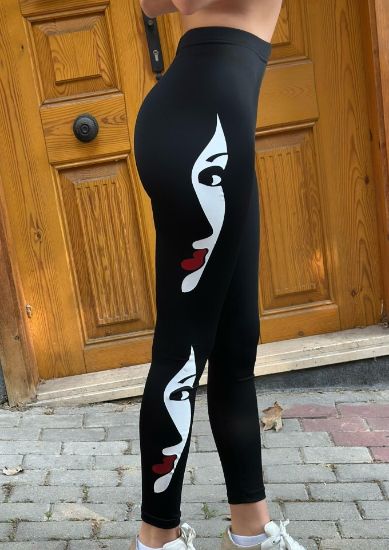 Kadın Yüz Baskılı Dalgıç Kumaş Tayt resmi