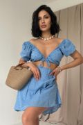 Mavi Brode Crop Ve Mini Etek Takım resmi