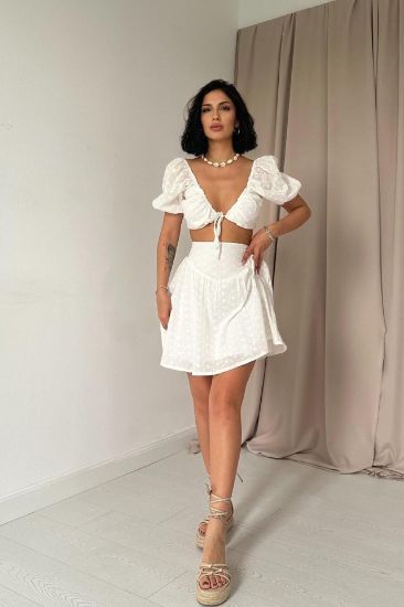 Ekru Brode Crop Ve Mini Etek Takım resmi