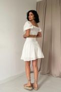 Ekru Brode Crop Ve Mini Etek Takım resmi