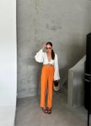 BEL LASTİK DETAYLI MODAL KUMAŞ PANTOLON - Orange resmi
