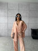 ÇİZGİLİ KETEN YELEK-PANTOLON TAKIM - Orange resmi