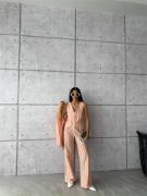 ÇİZGİLİ KETEN YELEK-PANTOLON TAKIM - Orange resmi