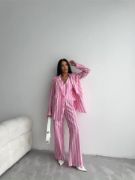 ÇİZGİLİ KETEN YELEK-PANTOLON TAKIM - Pembe resmi