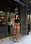 KETEN DUBLE PAÇA DERİ TABA KEMERLİ PANTOLON - Kahverengi resmi