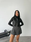 DERİ CROP YELEK - Siyah resmi