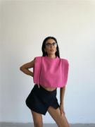 CHANEL VATKALI CROP BLUZ - Fuşya resmi