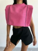 CHANEL VATKALI CROP BLUZ - Fuşya resmi