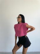 CHANEL VATKALI CROP BLUZ - Fuşya resmi