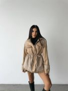 CHANEL -TRENCH  GARNİLİ KAPİŞONLU BELDEN BÜZGÜLÜ MONT - Bej resmi