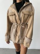 CHANEL -TRENCH  GARNİLİ KAPİŞONLU BELDEN BÜZGÜLÜ MONT - Bej resmi