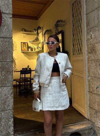 CHANEL CROP CEKET-KISA ETEK TAKIM - Beyaz resmi