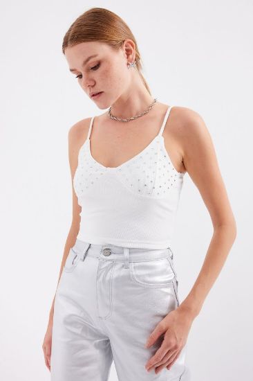 918 İp Askılı Crop Top - Beyaz resmi