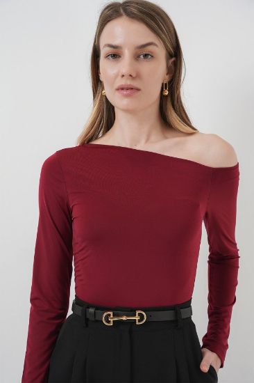 937 Kayık Yaka Sandy Bluz - Bordo resmi