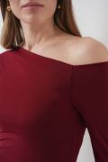 937 Kayık Yaka Sandy Bluz - Bordo resmi