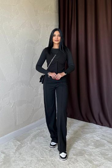 Siyah Bel Büzgülü Pantolon resmi