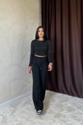 Siyah Bel Büzgülü Pantolon resmi
