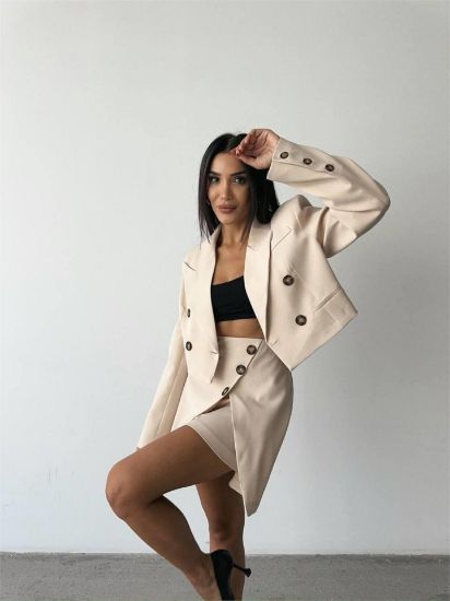 DÜĞME DETAYLI ETEK - CROP CEKET TAKIM - Taş resmi