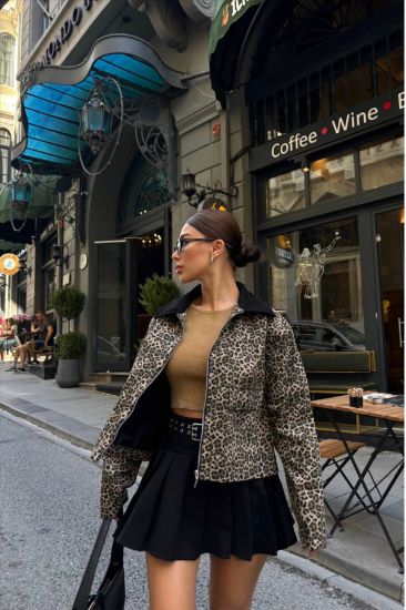 LEOPAR DESEN CROP CEKET GABARDİN - Leopar resmi