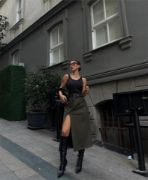 SÜET KALEM ETEK YIRTMAÇ DETAYLI - Haki resmi