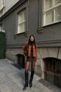 SÜET CROP CEKET CEP DETAYLI - Taba resmi