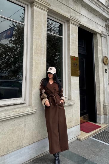 KABAN  YAKA VE MANŞET BEJ RENKLİ - Kahverengi resmi