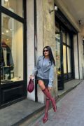 KAŞE CROP CEKET 4 DÜĞME - Gri resmi