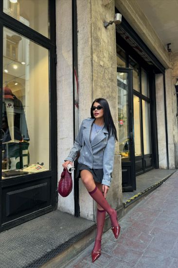 KAŞE CROP CEKET 4 DÜĞME - Gri resmi