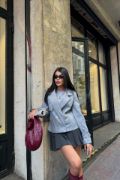 KAŞE CROP CEKET 4 DÜĞME - Gri resmi