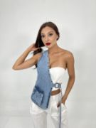 6838 ASYMMETRIC DENIM VEST-MAVİ resmi