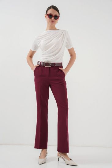 6538 Kemerli İspanyol Paça Pantolon - Bordo resmi