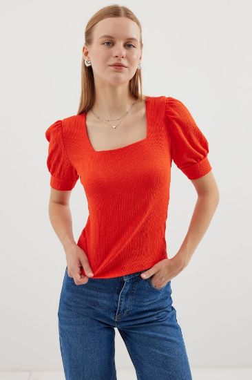 0409 Kare Yaka Örme Bluz - Oranje resmi